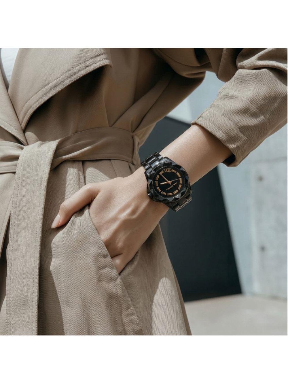 KARL LAGERFELD Nordstrom Limited Edition Watch Distressed Black Gold Stud Detail